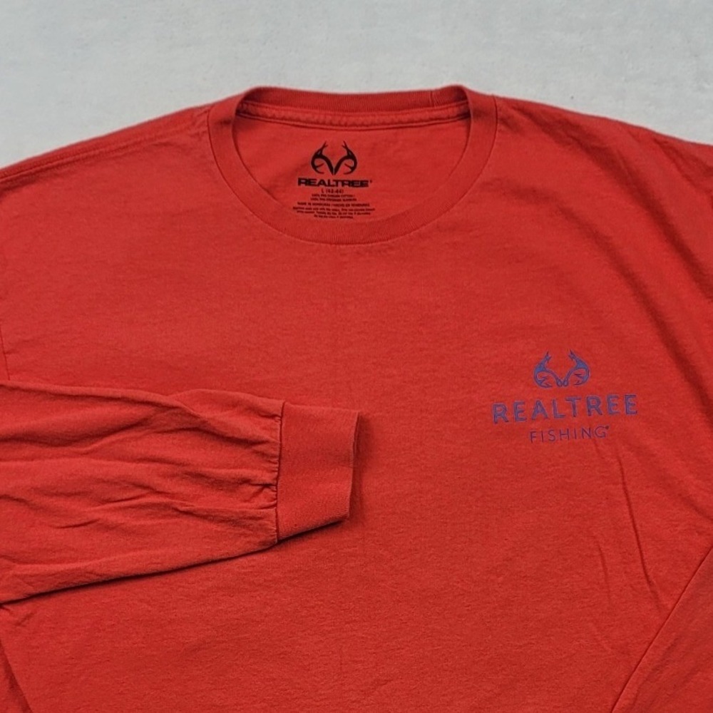 Realtree Fishing Mens Long Sleeve Graphic T-Shirt Red Large Cotton RN 15373